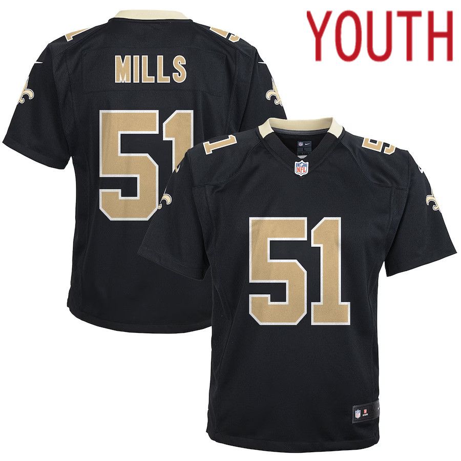 Youth New Orleans Saints #51 Sam Mills Nike Black Retired Game NFL Jersey